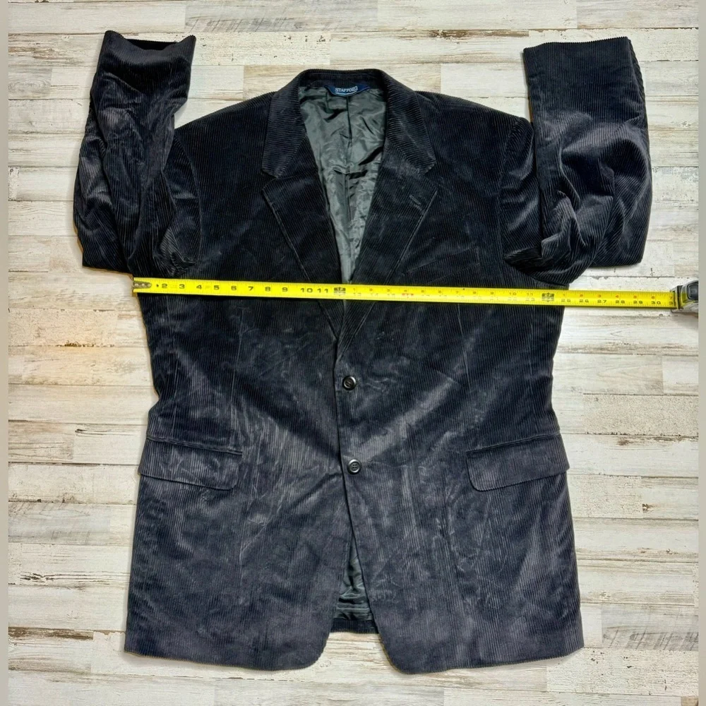 Stafford Blazer Sport Coat Mens 46R Black Corduroy Classic Fit